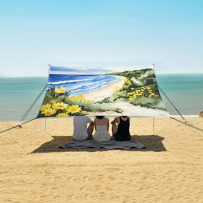 Beach Beach Canopy Sun Shelter with Sandbags &amp Sand Shovel &amp Windproof Ropes - Portable 110x126 Beach Shade Beach Tent for Camping Picnics