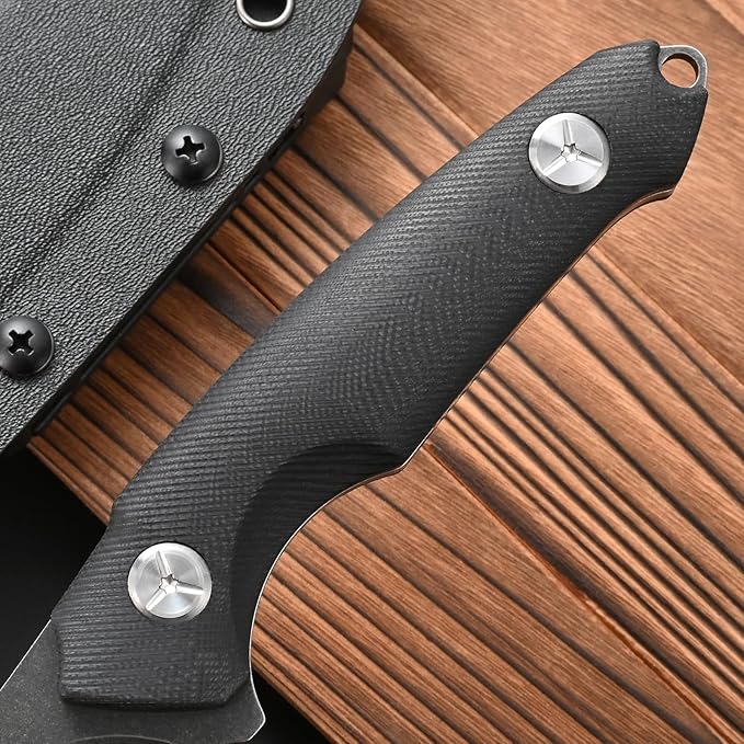 FF110 Fixed Blade Knife K110 Black Stonewashed Steel G10 Handle Full Tang Knife with Kydex Sheath for Outdoor Camping Hunting Working (Black)