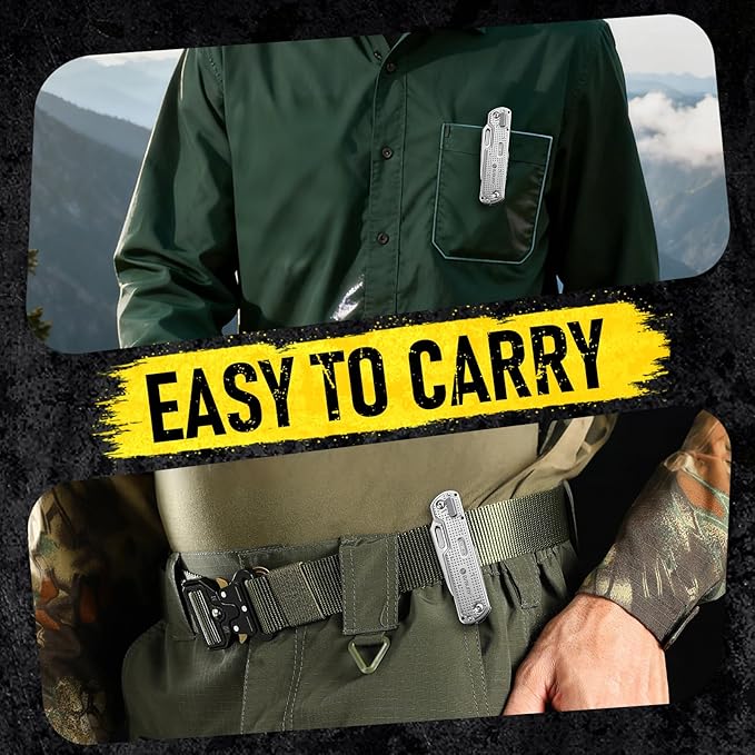BIBURY Multitool Pocket Knife BI2056 Stainless Steel Multi Tool Knife with Clip Folding Multitool EDC Knife with Magnetic LockingScrewdriverLarge ScissorsGlass Breaker for Survival Camping Hiking