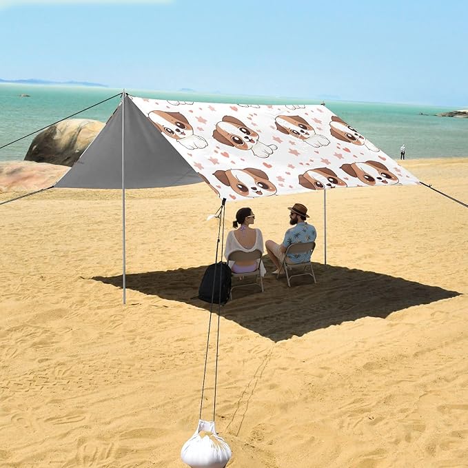 ALAZA Cute Dog Star Love Pattern Beach Tent Sun Shelter Portable Canopy Sunshade for Outdoor Camping Picnics Backyard Fun 10x9 ft
