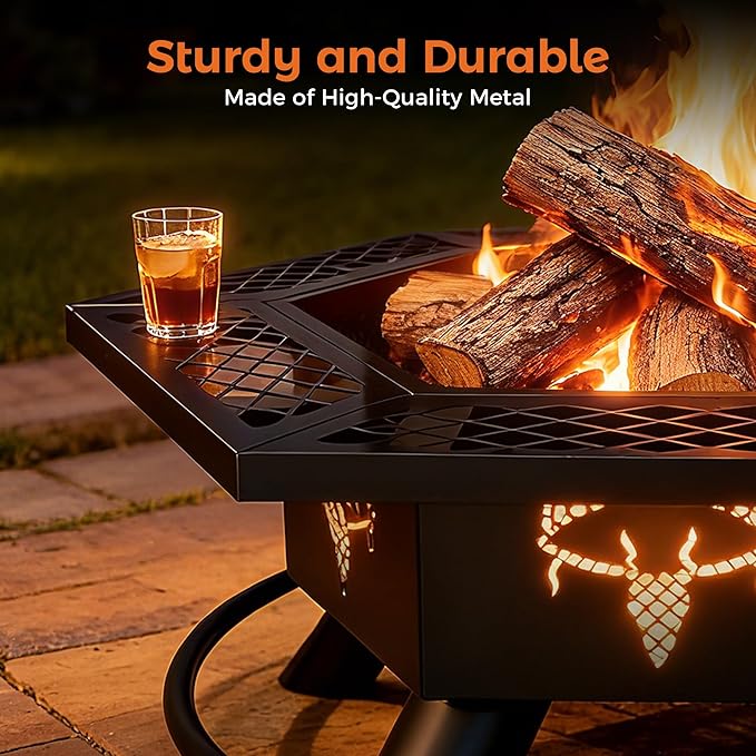 BALI OUTDOORS Fire Pit with BBQ Outdoor Fire Pit for Wood Burning Patio Firepits for Outside with Grill