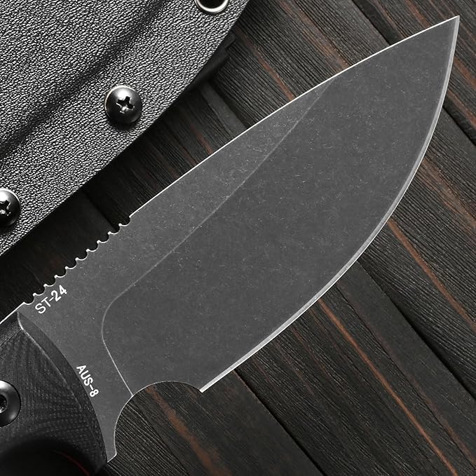 Sitivien ST24 Fixed Blade Knife AUS-8 Brushed Steel Blade Double Color G10 Handle Full Tang EDC Fixed Knifes for Outdoor Working Camping Hunting Fishing(Black Handle+Black)