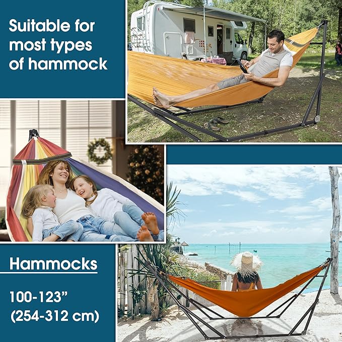 Tranquillo Adjustable Hammock Stand 2 Persons Portable Hammock with Stand Collapsible – Lounge Yard Porch Hammock Net with Carry Bag Yellow