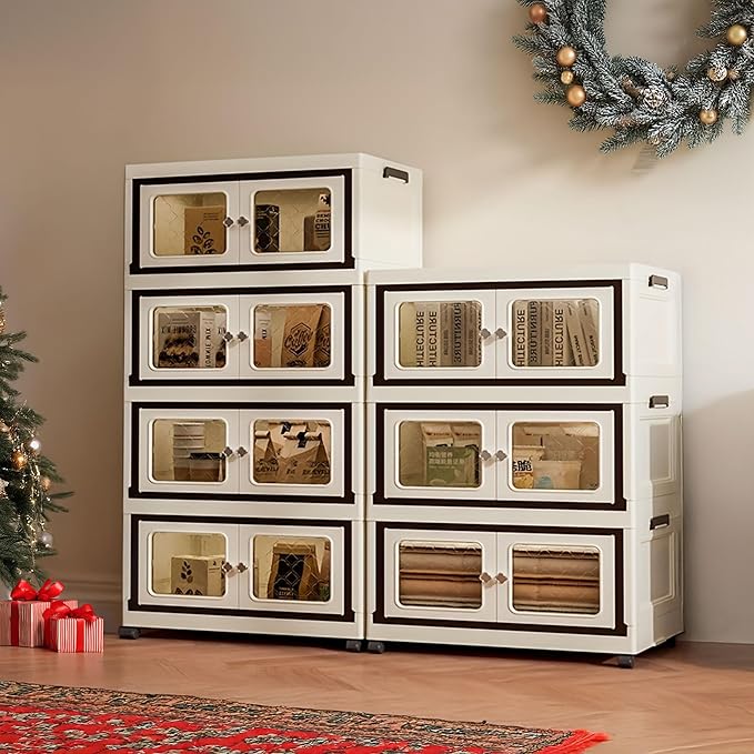 SunSettler Storage Cabinets with Lids Stackable Storage with Wheels Collapsible Storage with Doors Home Office Dorm Organizer Essential