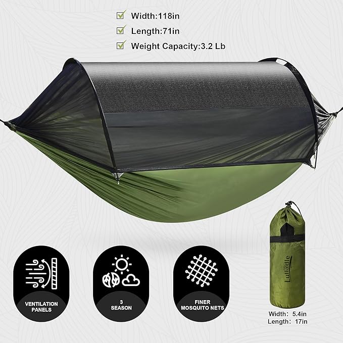Lulladle Camping Hammock - (Double/Single) Hammock Portable with Tree Straps and with Mosquito NetNylon Hanging Hammock Easy Setup and Pack for Outdoor Hiking and Backyard