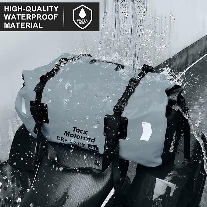 Waterproof Duffel Bag for Men/Women Roll-top Dry Backpack Duffel Bag with Quick-fixed Straps Motorcycle Tail Saddle Bag for Motorcycling Rafting Boating Kayaking Travel 66L-Grey