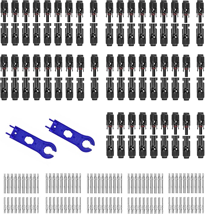 100PCS/50 Pairs Solar connectors Waterproof IP67 Solar Panel Connector Male/Female pv connectors(14-10AWG) with 2 Spanners (50)
