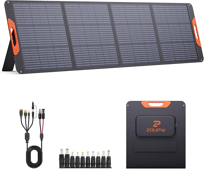 ZOUPW 200W Portable Solar Panel for Power Station23.5% Efficiency Mono Foldable Solar Charger with 4 Kickstands for Jackery 1000 V2/Bluetti/EcoFlow/AnkerIP67 Waterproof for Camping RV Power Backup