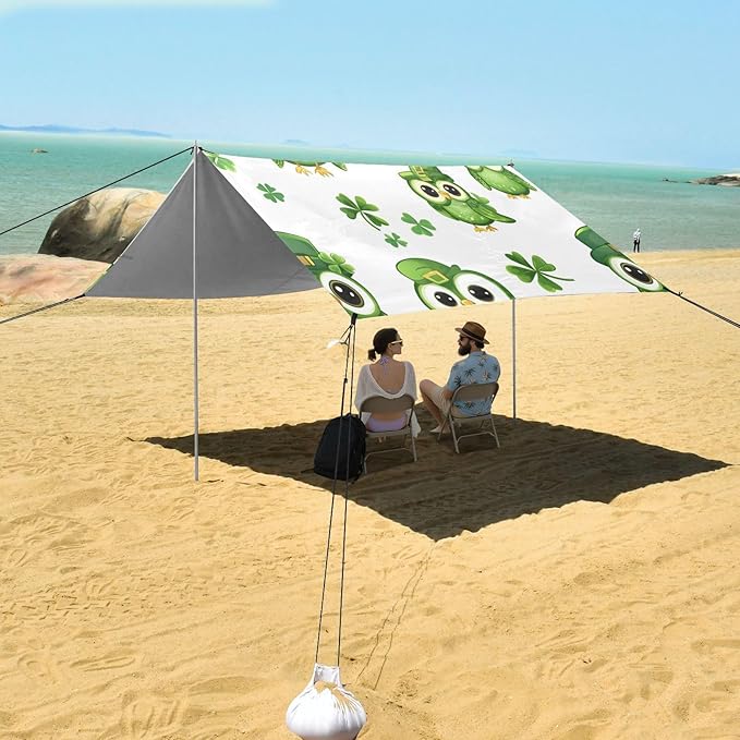 xigua St. Patrick's Day Beach Tent Sun Shelter with Carrying Bag - Silver Coated Oxford Fabric Beach Canopy for Beach Camping Fishing - Includes Windproof Ropes Sandbags &amp Stakes