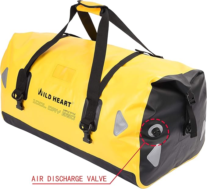 WILD HEART Waterproof Motorcycle Duffel Bag PVC500D Double-bottom With Rope Straps and Inner Pocket 40L 66L 100L for Kayaking Camping BoatingMotorcycle