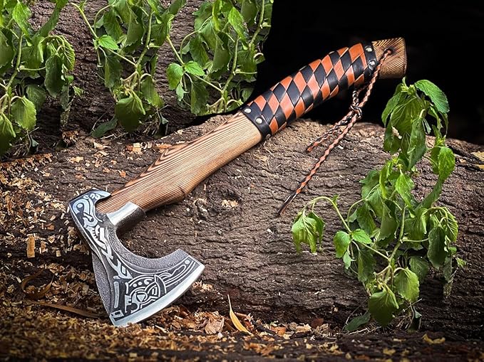Viking Axe Ideal for Collectors &amp Enthusiasts Authentic Artisan-Crafted HandForged Camping Axes and Hatchets Medieval Styled with Durable and Robust High Carbon Steel with Leather Sheath