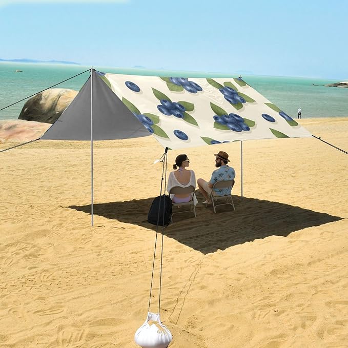 xigua Bluecherry Beach Tent Sun Shelter with Carrying Bag - Silver Coated Oxford Fabric Beach Canopy for Beach Camping Fishing - Includes Windproof Ropes Sandbags &amp Stakes