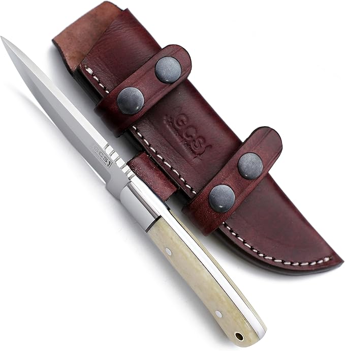 GCS Handmade D2 Tool Steel Tactical Hunting Knife with Leather Sheath and Full Tang Handle Designed for Hunting and Camping &amp EDC GCS 761