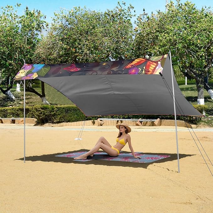 ALAZA Beautiful Black Woman Butterflies Flowers Beach Tent Sun Shelter Portable Canopy Sunshade for Outdoor Camping Picnics Backyard Fun 10x9 ft