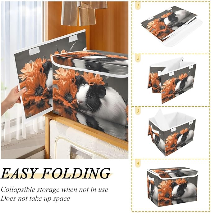 AIXIWAWA Lidded Storage Cube (Guinea Pig Flower) Fabric Foldable Closet Bins with Flip Lid and Handles Organizer Basket Container 16.5 x 12.6 x 11.8 IN