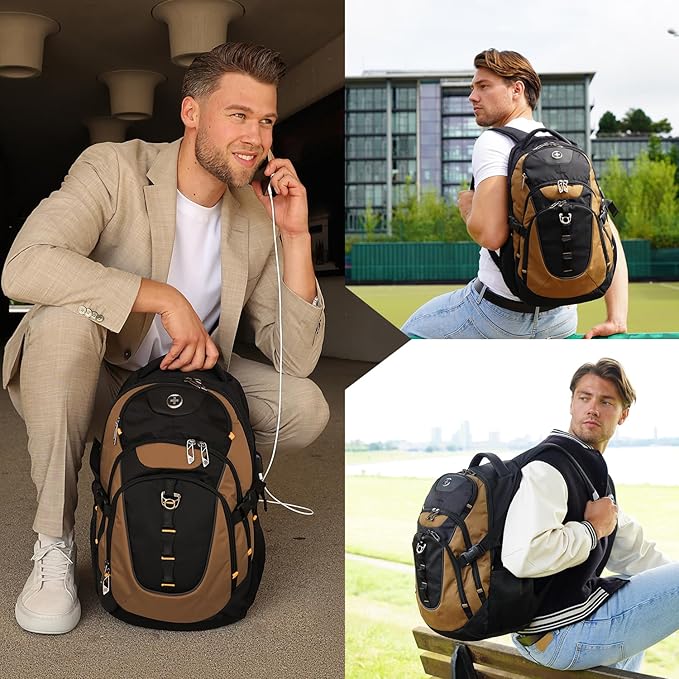 Swissdigital Design Laptop Backpack with USB Charging Port Travel Backpack Fits 15.6 inches Computer 31L College School Backpack for Men Tan/Black | SD803-34