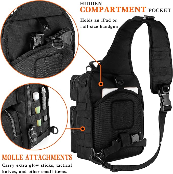 bvya Tactical Sling Bag Backpack Military Rover Shoulder Sling Pack Small EDC Crossbody Chest Bag for Men 10L
