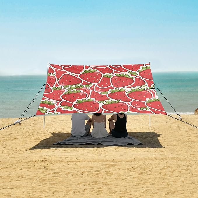 ALAZA Red Strawberry Pattern Beach Tent Sun Shelter Portable Canopy Sunshade for Outdoor Camping Picnics Backyard Fun 10x9 ft