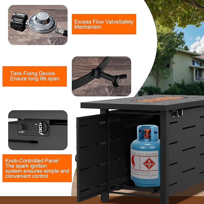Walsunny 43 inch Outdoor Propane Fire Pit 50000 BTU Gas Fire Pit Table with Lid Waterproof Cover Rectangle Gas Firepit Table for Garden/Patio CSA Certification