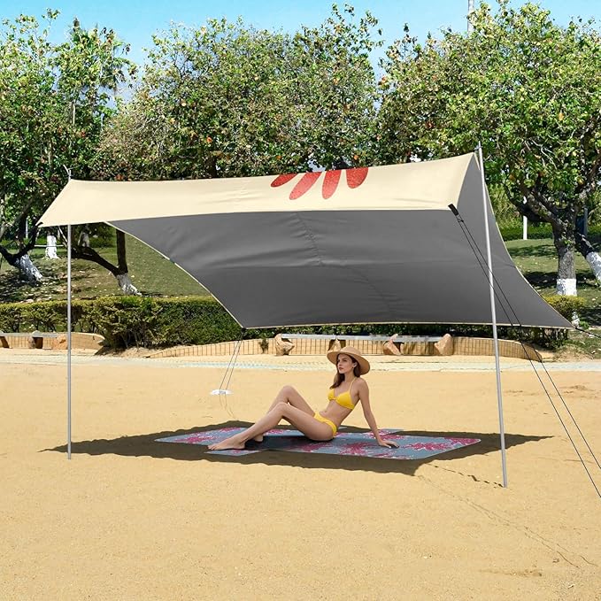 ALAZA Cute Rooster and Chicken Beach Tent Sun Shelter Portable Canopy Sunshade for Outdoor Camping Picnics Backyard Fun 10x9 ft