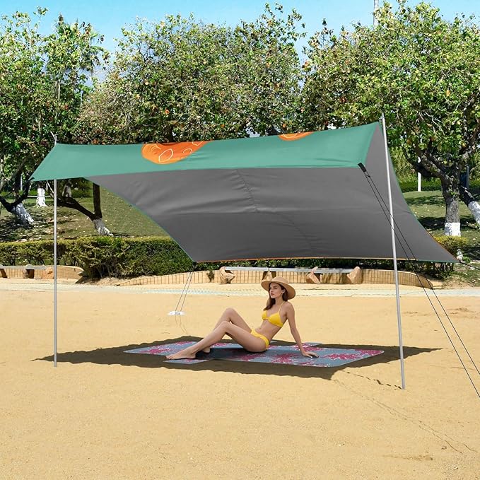 ALAZA Alligator Head Beach Tent Sun Shelter UPF50+ Protection Beach Shade Canopy w/ 4 Sandbags for Outdoor Camping Fishing Backyard Fun Picnic 10x9 ft