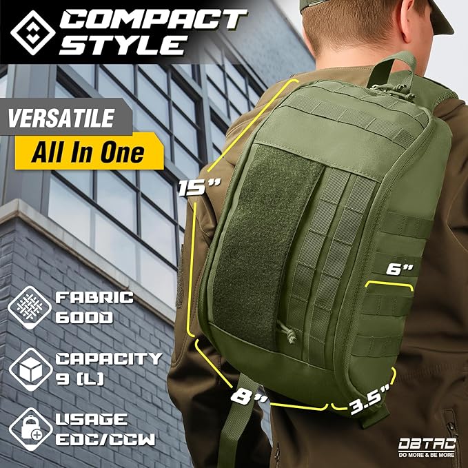 DBTAC Compact 9L Tactical Sling Bag with Removable Elastic Organizer Panel Everyday Carry Shoulder Pack for EDC Tools First Aid Travel Outdoor Sports (Green)