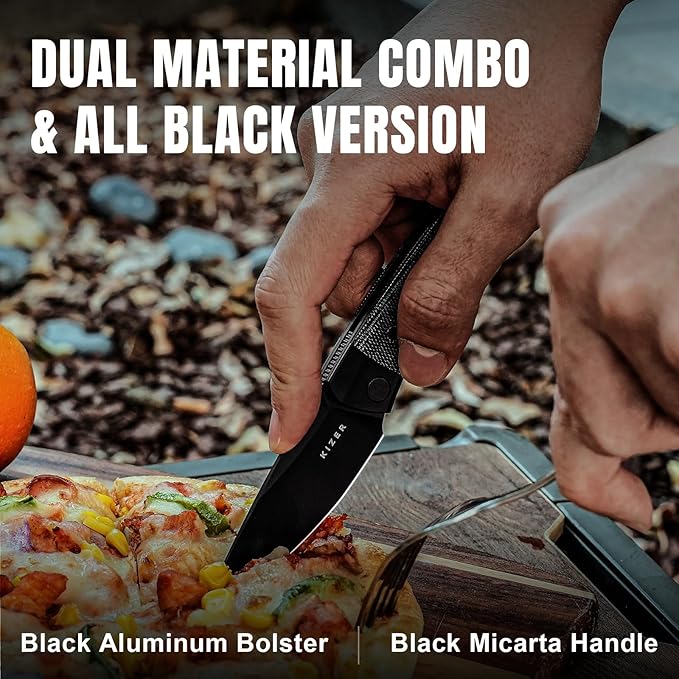 Kizer Mini Momo EDC Pocket Knife 3.2” 154CM Blade Pocket Folding Knife with Aluminum+Micarta Handle Front Flipper EDC knife with Pocket Clip for Men Women Camping Hunting Survival Knives V3663C2