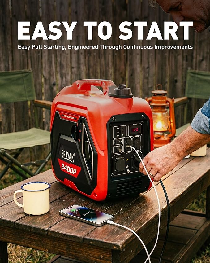 ERAYAK 2400W Portable Inverter Generator for Home Use Super Quiet Small Generator for Camping Outdoor Emergency Power Backup Gas Powered Engine EPA ECO Mode