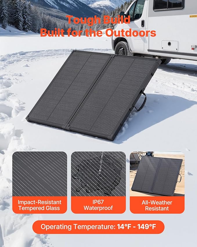 VEVOR 100W Foldable Solar Panel with Frame 16BB N-Type Portable Monocrystalline Solar Panel Charger 24% Efficiency IP67 Waterproof with 30A PWM Controller &amp MC4 Output for Camping Hiking RV Tr