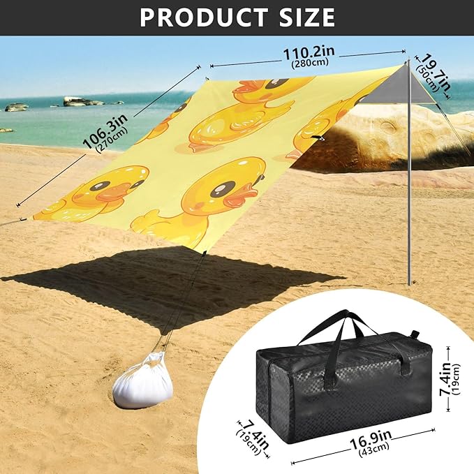 ALAZA Duck Covered with The Whole Picture Beach Tent Sun Shelter Portable Canopy Sunshade for Outdoor Camping Picnics Backyard Fun 10x9 ft