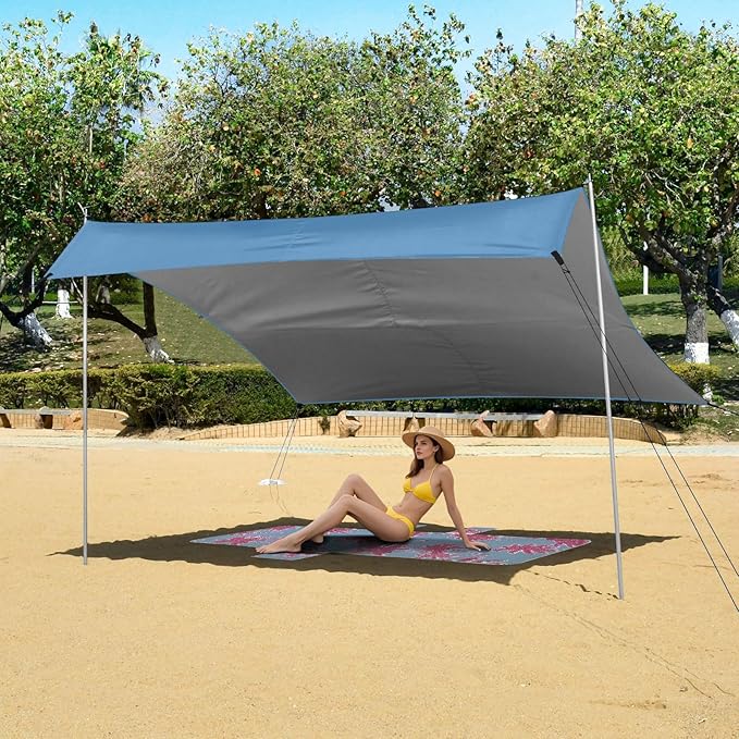 Steel Blue Beach Tent UPF50+ Easy Setup Shade Sun Shelter with Carrying Bag for Camping Picnics Backyard
