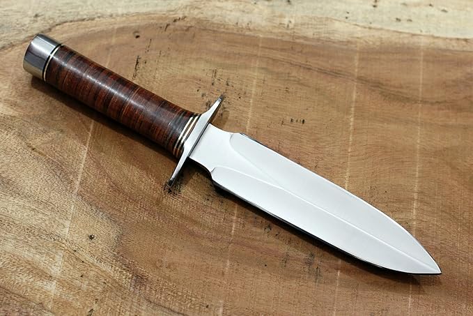 GCS Handmade Stacked Leather Handle D2 Tool Steel Tactical Hunting Knife with leather sheath Full tang blade designed for Hunting &amp EDC GCS 8