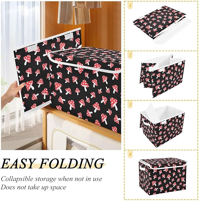 Storage Box Mushroom Cartoon Closet Storage Bins with Lids Foldable Oxford Fabric Storage Box for Home Bedroom Closet Office (16.5x12.6x11.8 in)