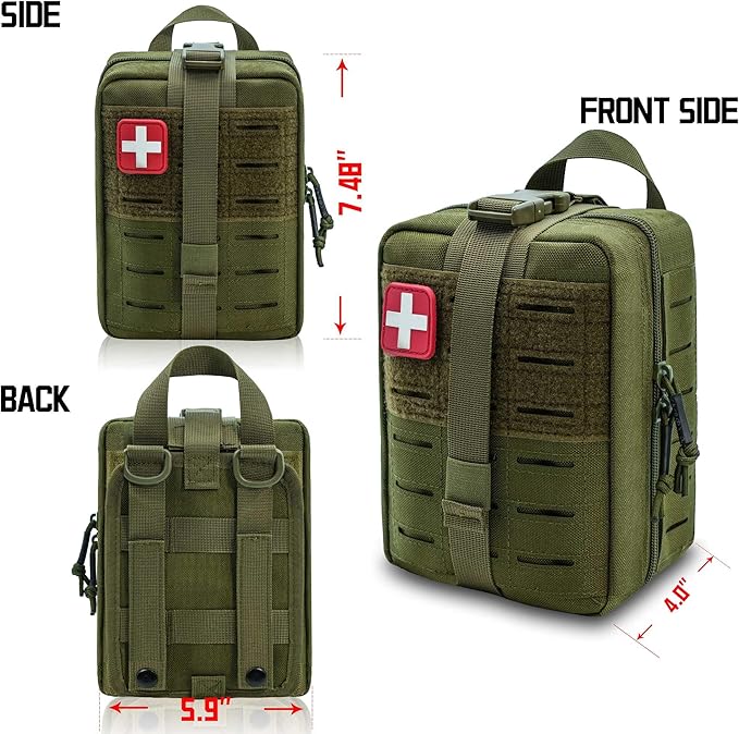 Molle Ifak Pouch Rip Away Molle Tactical Medical Pouch Empty First Aid Kit Bag for Duty Belt (2 Pack-Green)