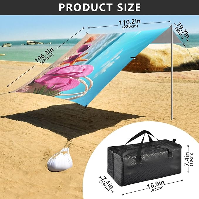 ALAZA Summer Beach Beach Tent Sun Shelter UPF50+ Protection Beach Shade Canopy w/ 4 Sandbags for Outdoor Camping Fishing Backyard Fun Picnic 10x9 ft