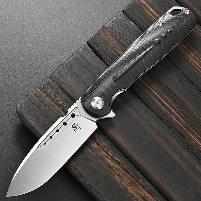 Sitivien ST131 Folding KnifeD2 Blade G10 Handle EDC Tool Knife with Liner Lock for Outdoor Camping Hiking Fishing(Black)