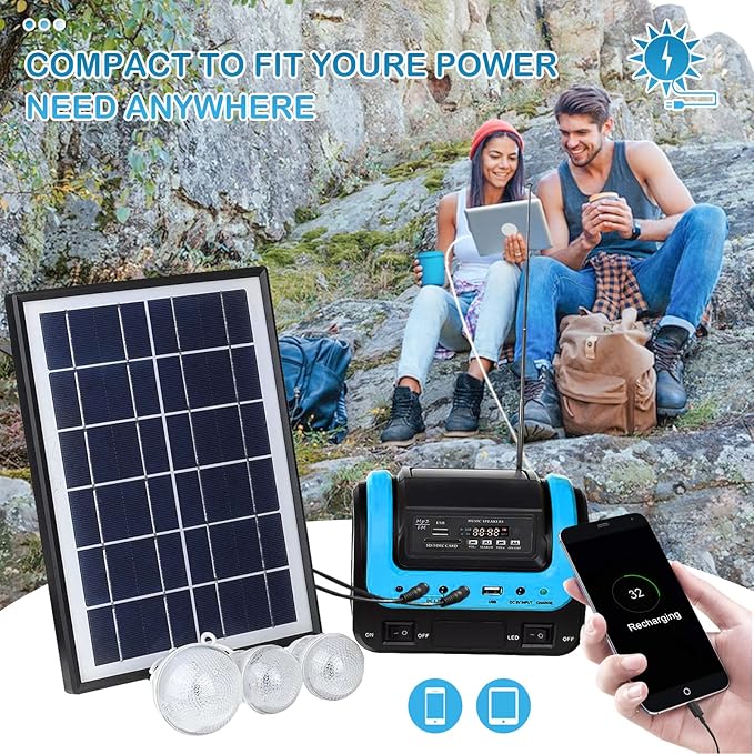 Solar GeneratorPortable Power Station with PanelPortable Power Bank supply with FlashlightEmergency Generator Solar Powered for Home Use Camping Travel Emergency(Blue)