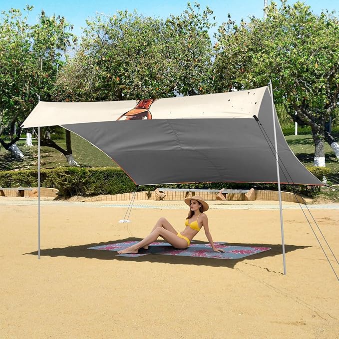 Western Cowboy Beach Tent Sun Shelter Set UPF50+ UV Protection 10.5 x 9.19 FT Camping Shade Canopy with Sandbags Sand Anchors Carrying Bag and Others