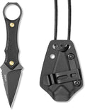 LOTHAR PORCUPINE Small Fixed Blade Knife 2.46 14C28N Neck Knife EDC Knife with G10 Handle and Kydex Sheath Knife Necklace Horizontal Carry Knife Survival Knife Gifts for Men Women (black)