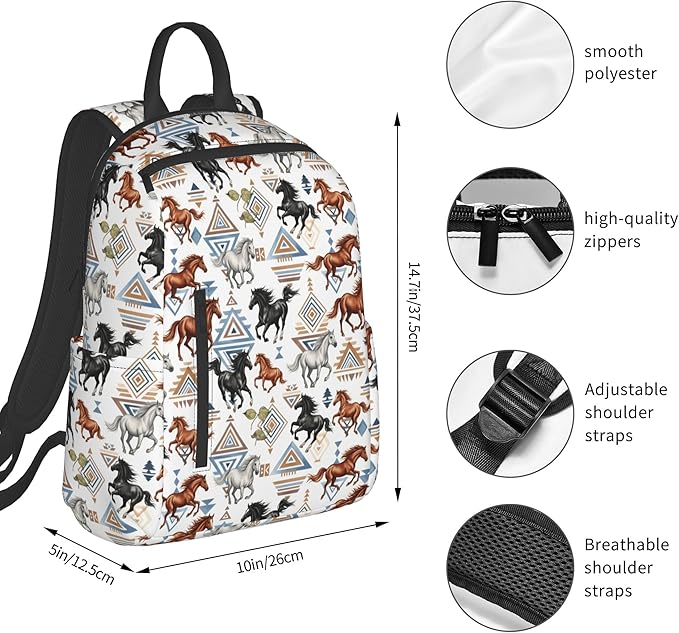 Cool Wild horses western tribal Backpack with Adjustable Padded Straps Backpacks for Running Travel Hiking Camping