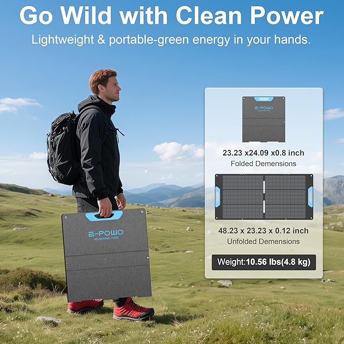 110W Portable Solar Panel for Power Station 23.5% High Efficiency ETFE Foldable Solar Panels Charger QC3.0 USB-A &ampType-C Output IP67 Waterproof for RV Outdoor Camping Off Grid Blackouts