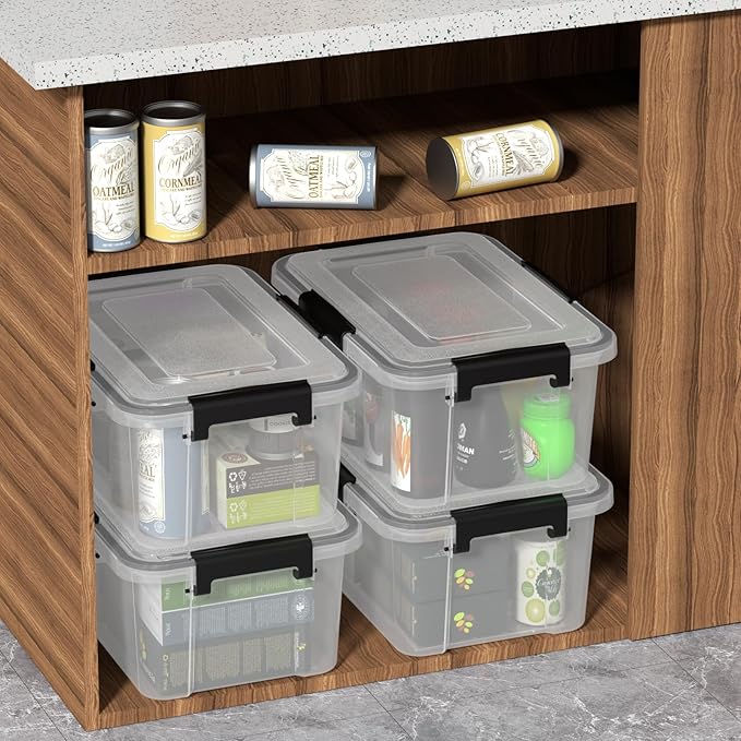 12 Quart Clear Plastic Storage Box with Lid Latching Storage Box Pack of 6
