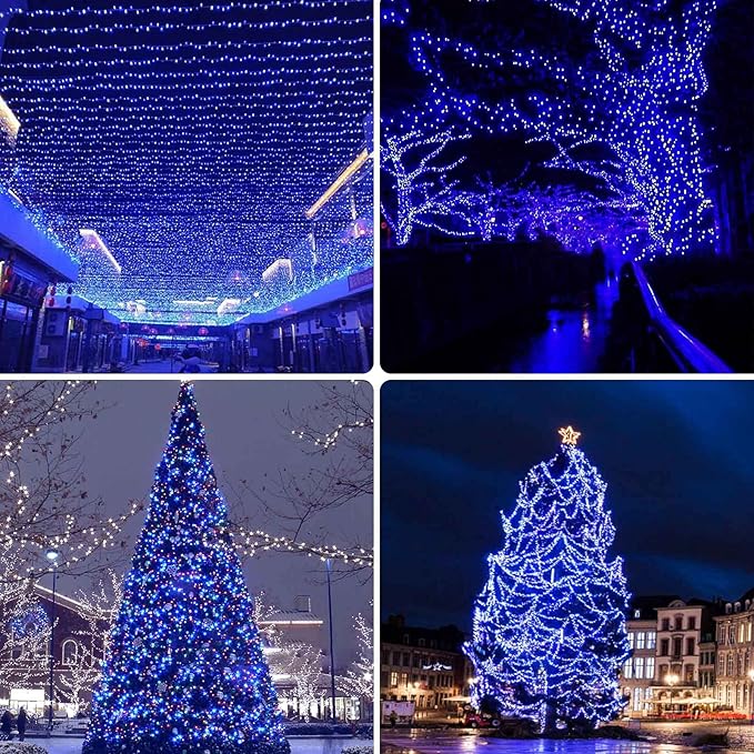 2 Pack 480 LED Solar Chrismas Lights Outdoor 170 FT Super Long Solar String Lights for Outside with 8 Modes &amp Memory Function Waterproof Twinkle Light for Xmas Tree Yard Party Decorations (Blue)