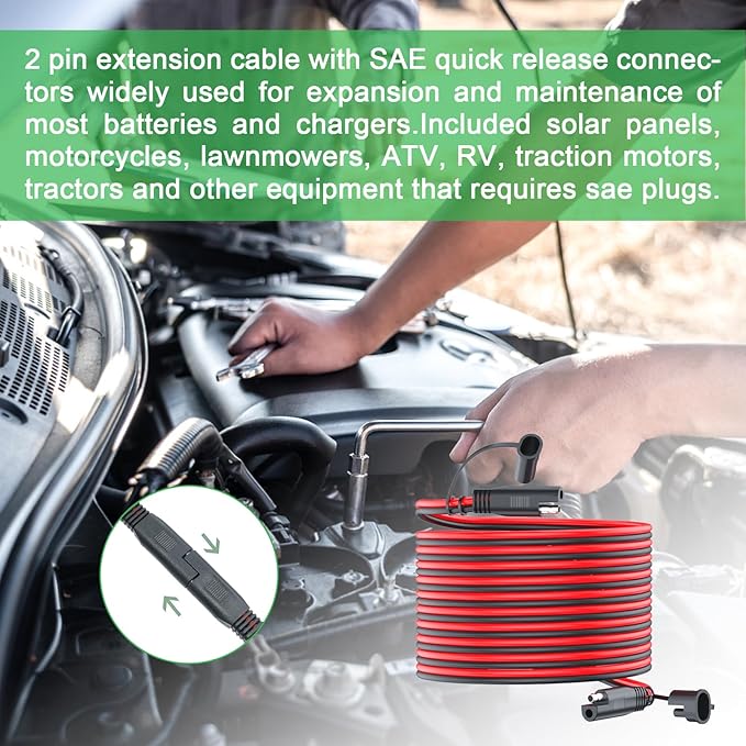 SAE Extension Cable 12AWG 20FT Quick Disconnect Connector With Polarity Reverse Adapter for Trolling Motor RV Motorcycle Cars Tractor