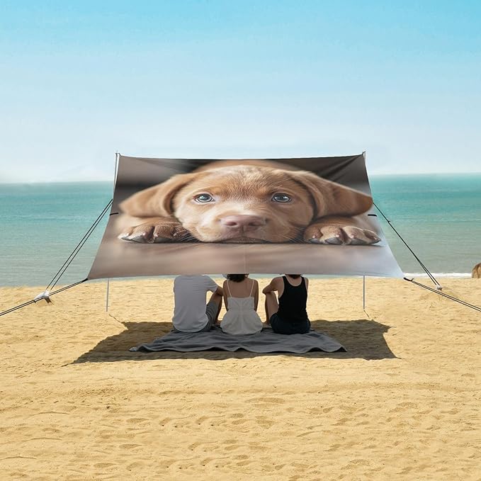 ALAZA A Brown Labrador Puppy Lies on The Floor Beach Tent Sun Shelter Portable Canopy Sunshade for Outdoor Camping Picnics Backyard Fun 10x9 ft
