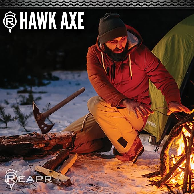 Reapr Tactical Hawk 7 Dual-Blade Throwing Axe – Survival Tomahawk with Spike &amp Axe Head Stainless Steel Nylon-Fiberglass Handle Belt Sheath – Camping Hunting Wood Splitting Gift for Outdoor