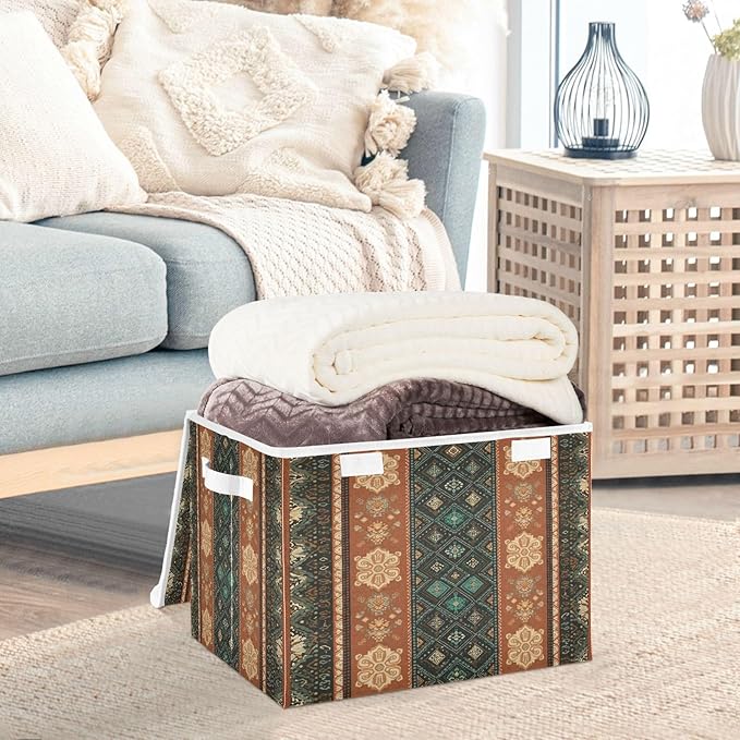 senya Baskets Collapsible Storage Bins with Lids Boho Stripes B Storage Boxes Clothes Baskets for Organizing