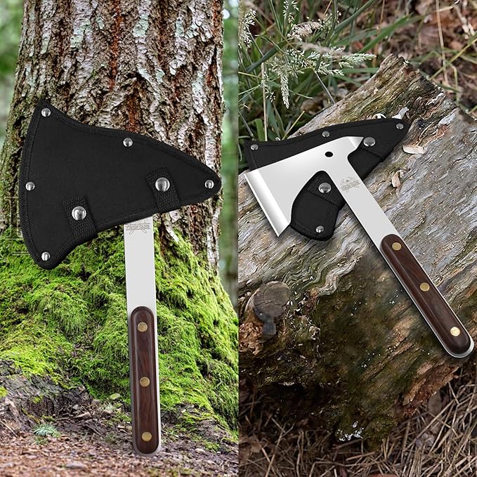 Throwing Axes 3 Pack Set 10.2 Throwing Axes and Tomahawks Full Tang Stainless Steel with Woodle Handle and Nylon Sheaths Perfect for Axe Throwing Game Competition and Recreation