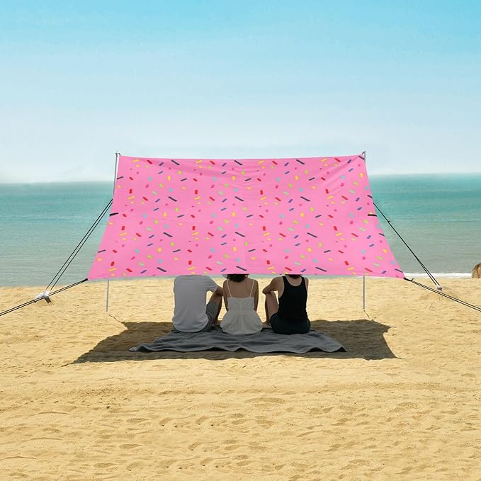 xigua Confetti Sprinkles Beach Tent Sun Shelter with Carrying Bag - Silver Coated Oxford Fabric Beach Canopy for Beach Camping Fishing - Includes Windproof Ropes Sandbags &amp Stakes
