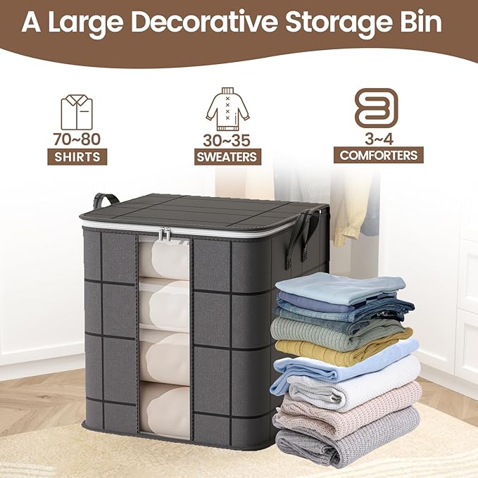 3 Pack 100 L Clothes Storage Bags Collapsible Closet Organizers Large Storage Bins with Reinforced Handles Heavy-Duty Storage Totes for Clothes Comforters Blankets &amp Pillows (Black)
